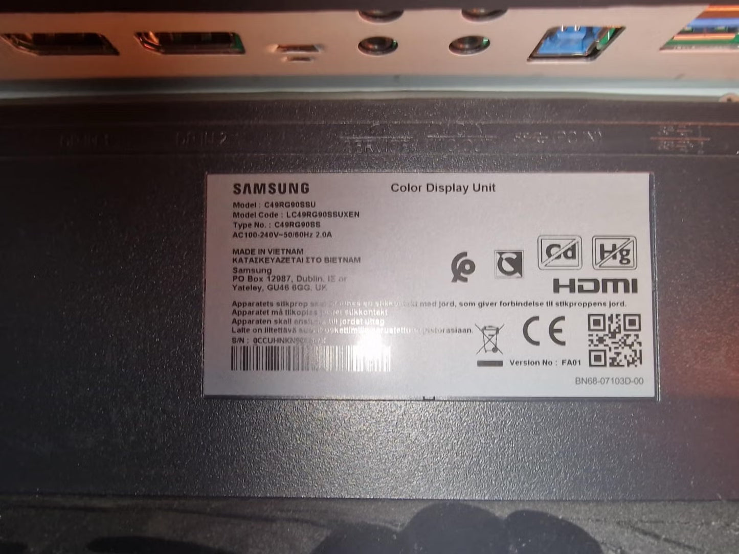 Samsung C49RG90 49″ Curved Monitor